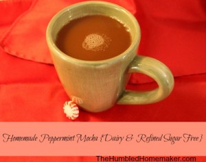 Super Easy Homemade Peppermint Mocha {Dairy & Refined Sugar Free} at TheHumbledHomemaker.com Super Easy Homemade Peppermint Mocha {Dairy & Refined Sugar Free} at TheHumbledHomemaker.com
