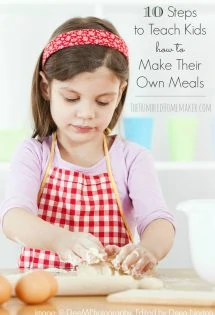 Bringing kids into the kitchen provides opportunities for them to learn life skills and character traits that will serve them for many years to come. Here are 10 steps to teach kids to make their own meals.