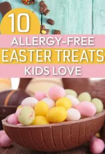 10 allergen-free treats for Easter kids love text on an image of Easter candy