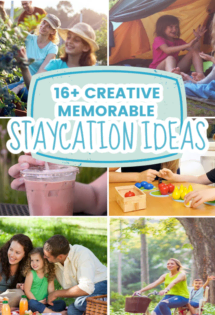 A summer collage of pictures with the words creative memorable vacation ideas.