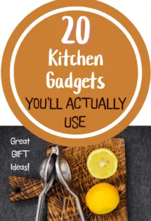20 kitchen utensils and gadgets you'll actually use written on text with an image of a lemon squeezer.