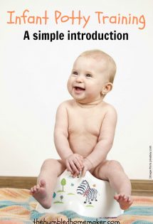 Elimination Communication (infant potty training) is learning to read your child’s physical cues that indicate he or she has to use the bathroom. This post gives a good intro! #PottyTraining #InfantPottyTraining #EliminationCommunication