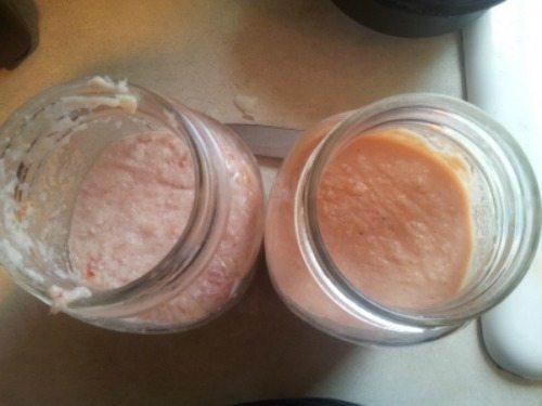 blended liquid in jars