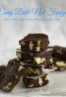 Here's a recipe for healthy date nut fudge that's dairy, soy, and refined sugar free. The dates and sucanat lend natural sweetness; the nuts add texture.