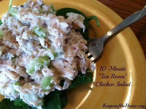This super easy chicken salad tastes like something you'd order at a tea room. But you can whip it up in your own kitchen in less than 10 minutes!