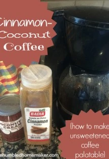 Having trouble drinking unsweetened coffee? Check out this easy-peasy recipe for cinnamon-coconut coffee, and your unsweetened coffee will be palatable.