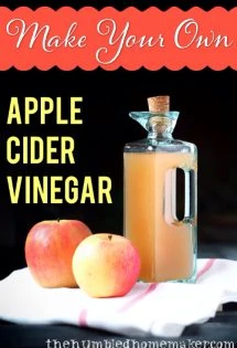 Homemade raw apple cider vinegar is easy to make! This fall DIY uses whole or leftover apples. Adapt this recipe to make other fruit vinegar as well!