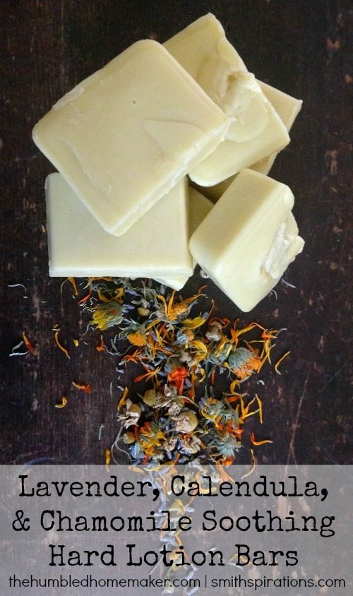 This DIY hard lotion bar recipe features an herb-infused oil, shea butter, beeswax, and lavender essential oil. Keep your hands smooth and moisturized this winter!