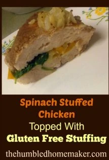 This spinach-stuffed chicken was a hit! Each chicken breast is filled with a flavorful gluten-free stuffing and plenty of fresh spinach!