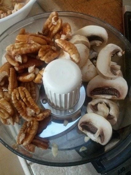 walnuts and mushrooms in food processor