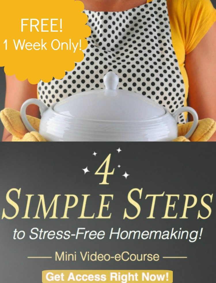 Are you a stressed-out homemaker? Don't stay overwhelmed! Check out this free eCourse: 4 Simple Steps to Stress-Free Homemaking! 