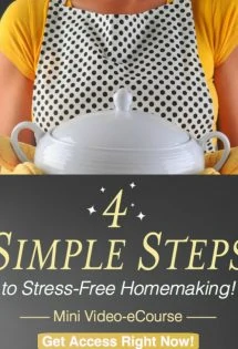 Are you a stressed-out homemaker? Don't stay overwhelmed! Check out this free eCourse: 4 Simple Steps to Stress-Free Homemaking! 