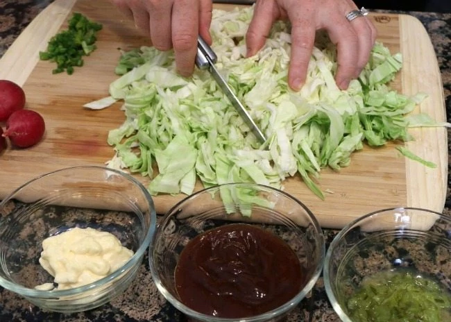 chopping up the Blue Apron slaw