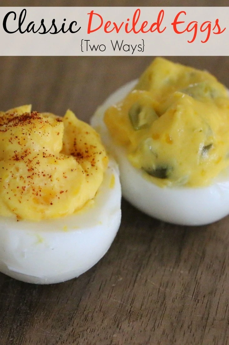 These classic deviled eggs come from two family recipes--my mom's and my husband's moms. They are incredibly easy to whip up, and I hope you will enjoy them! 