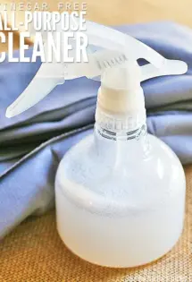 Spray bottle with all-purpose cleaner and cloths.