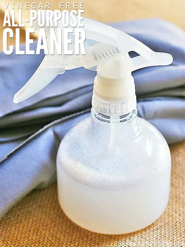 Spray bottle with all-purpose cleaner and cloths.