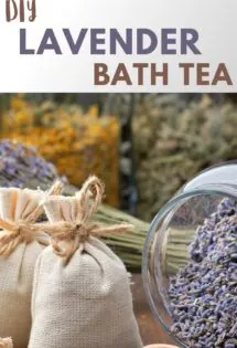 DIY lavender bath tea overlay with dried lavender