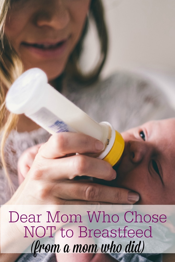 Have you ever felt judged for your decision to bottle feed your baby? Here's a letter of grace and support for the mom who chose NOT to breastfeed her baby.