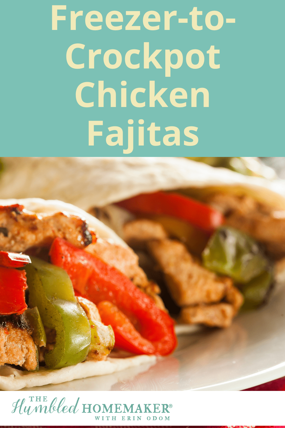 This recipe for freezer-to-crockpot chicken fajitas is very healthy! The chicken, peppers, and onions are all fresh and you create your own simple sauce.