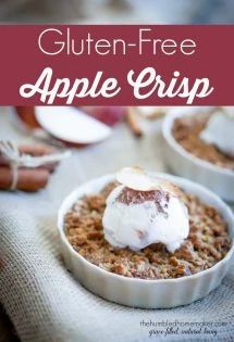 This gluten-free apple crisp will please a crowd--even if the guests aren't gluten-free! It's an easy and delicious gluten-free apple crisp recipe! It would be the perfect alternative to apple pie on Thanksgiving or Christmas or can be enjoyed all year round!