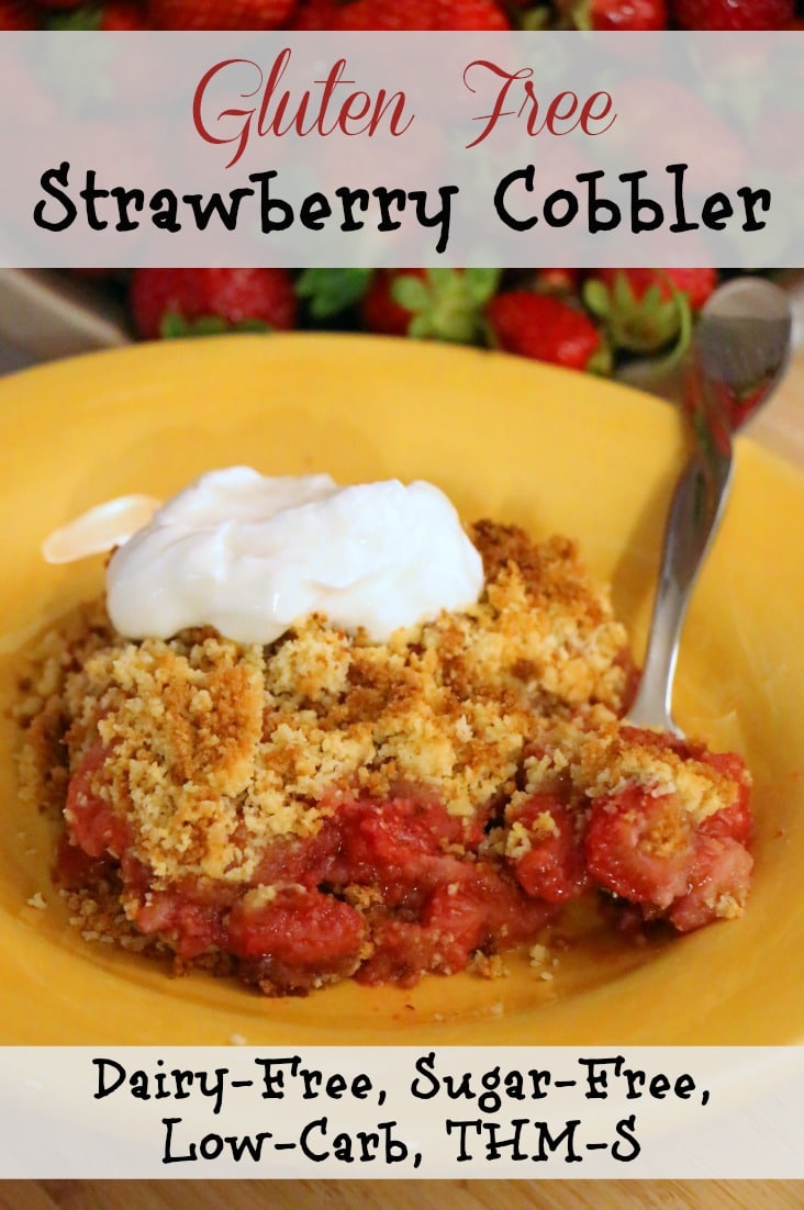 This gluten free strawberry cobbler recipe will guide you in making a dessert that melts in your mouth and leaves you begging for more. Not only is it gluten free but it's also sugar free, dairy free, and a Trim Healthy Mama S!