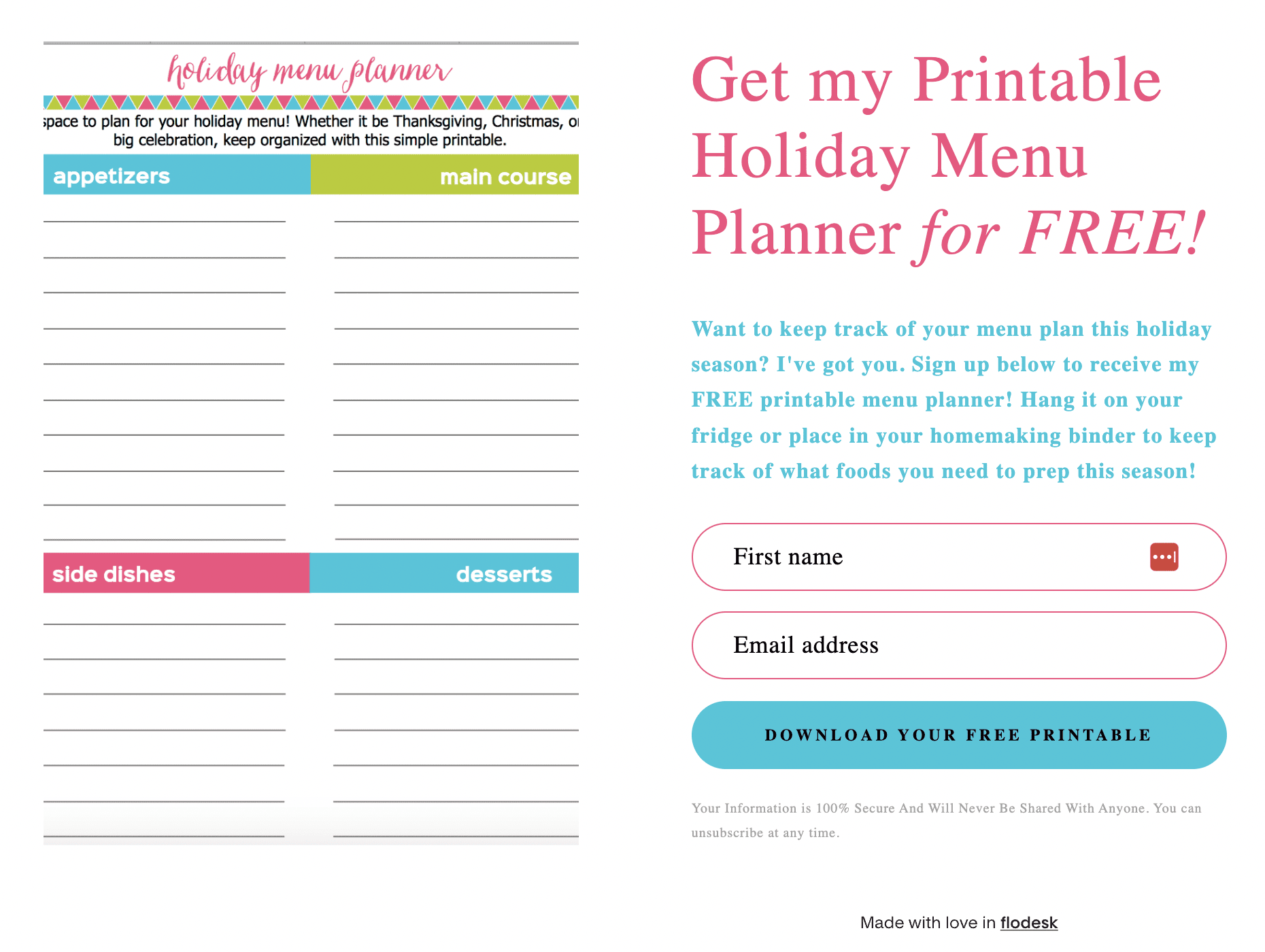 free holiday menu planner printable 