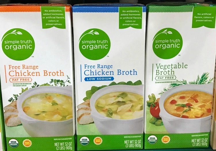 Organic chicken and vegetable broth is available at Kroger.