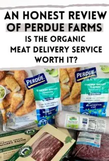 A group of chicken strips under text that reads an honest review of perdue farms