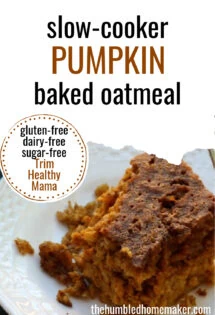 Slow cooker pumpkin baked oatmeal with a hint of cinnamon.