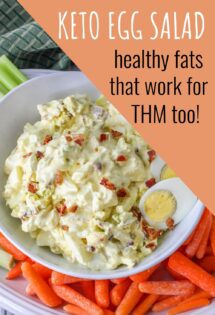 Keto-friendly egg salad recipe suitable for THM, served with celery and carrots.