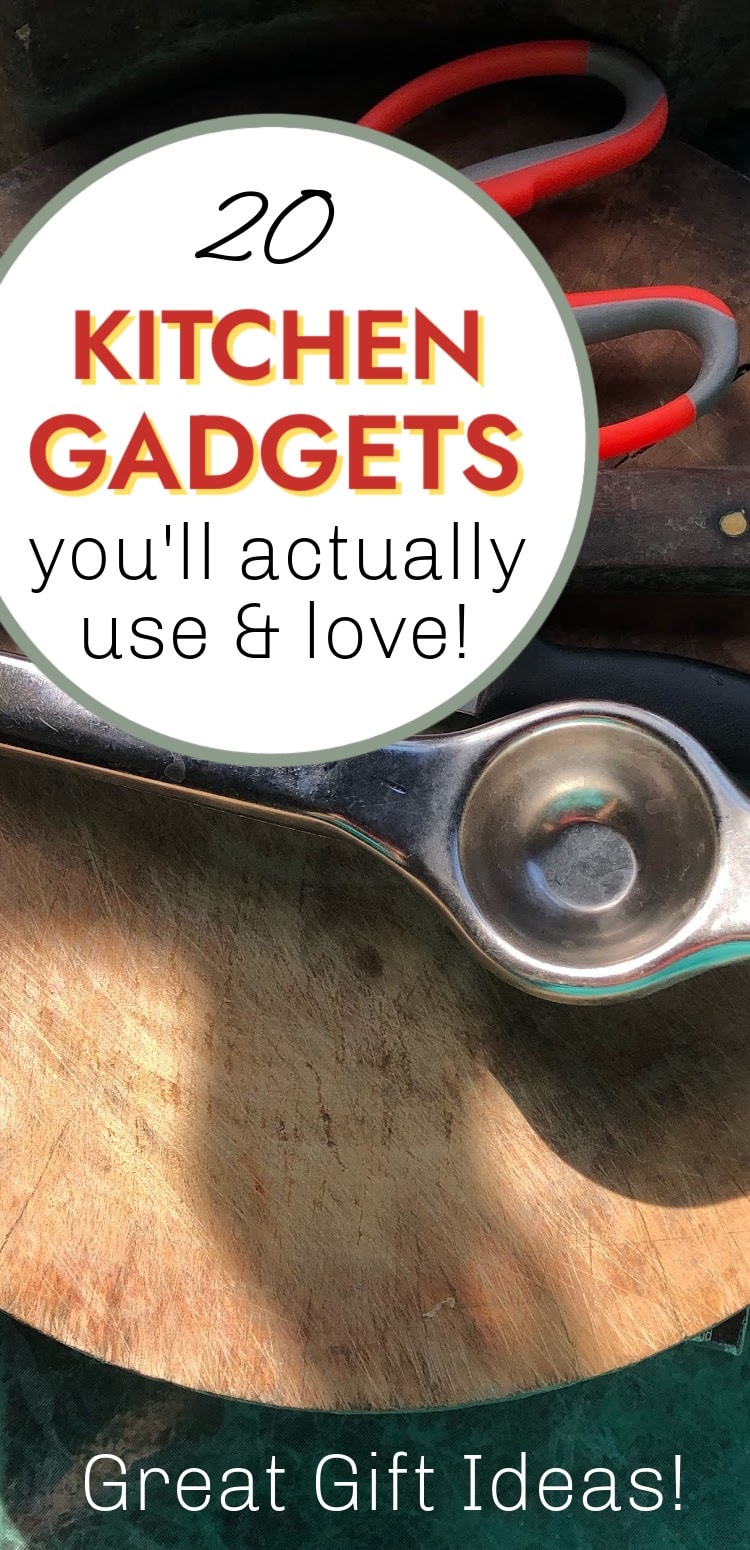 20 kitchen utensil and gadget you'll actually use and love, great gift ideas written on an image of a lemon squeezer.