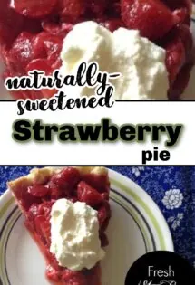 A slice of strawberry pie with whipped cream on top.