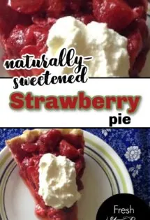 A slice of strawberry pie with whipped cream on top.