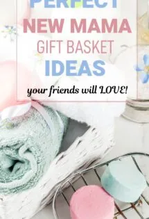 basket with a towel and soap for a new mama gift basket