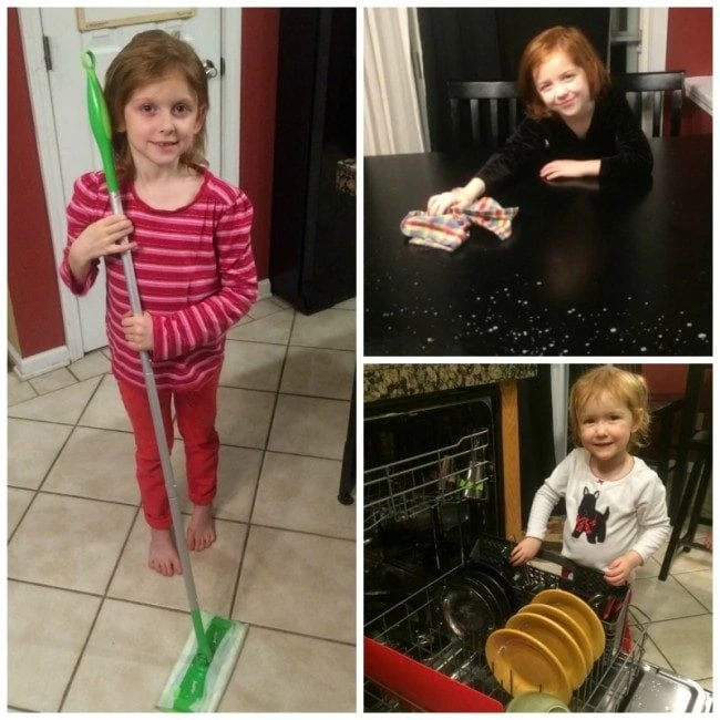 Children helping with household chores.