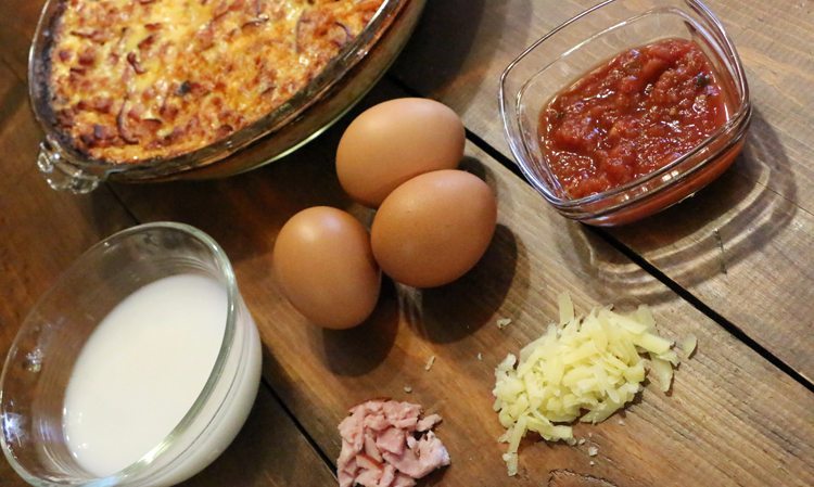 ham and cheese crustless quiche recipe with ingredients
