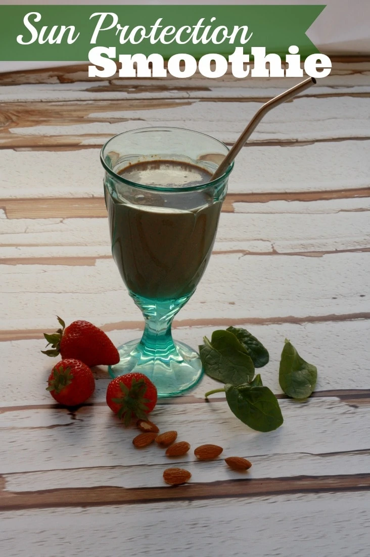Try drinking this sun protection smoothie before spending time out in the sun. It is full of antioxidants, healthy fats, omega 3s, and other important nutrients your skin needs to protect itself from sun damage.